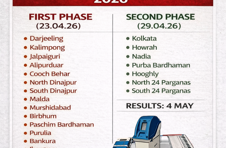 ২০২৬ বিধানসভা নির্বাচন: দুই দফায় ভোট ২৩ ও&hellip;